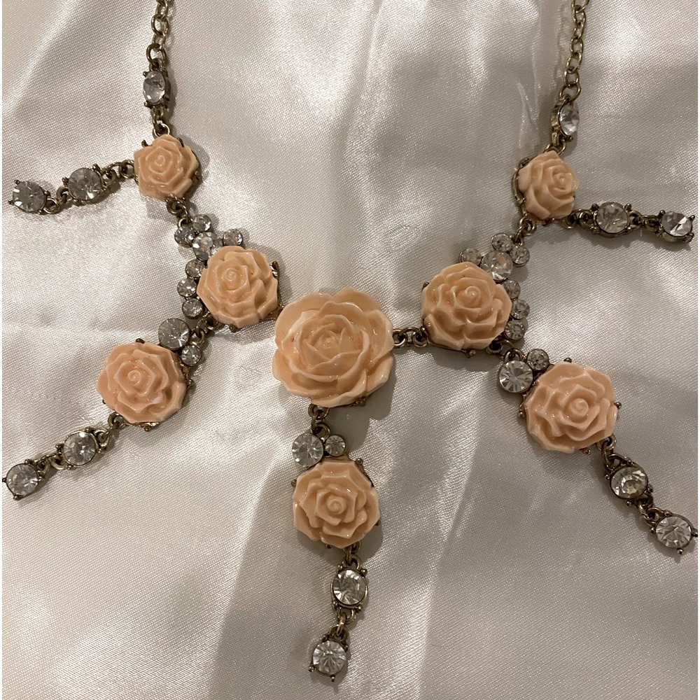 Pink Rose Necklace with Crystal Adornments.